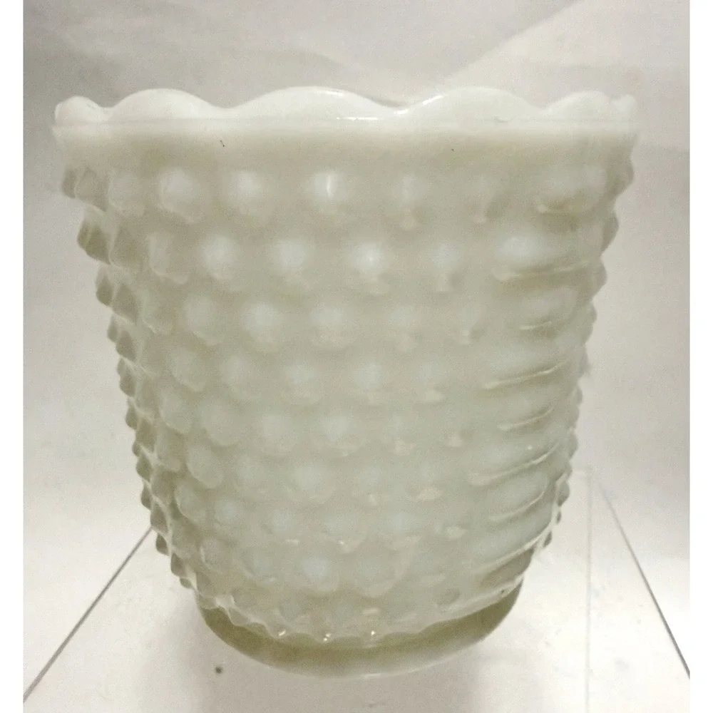 Vintage White Milk Glass Planter Scalloped Rim Textured Hobnail Style Unmarked